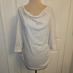 Laura Ashley Women's cream Paisley Sparkle Cowl Neck 3/4 Sleeve Top M blouse